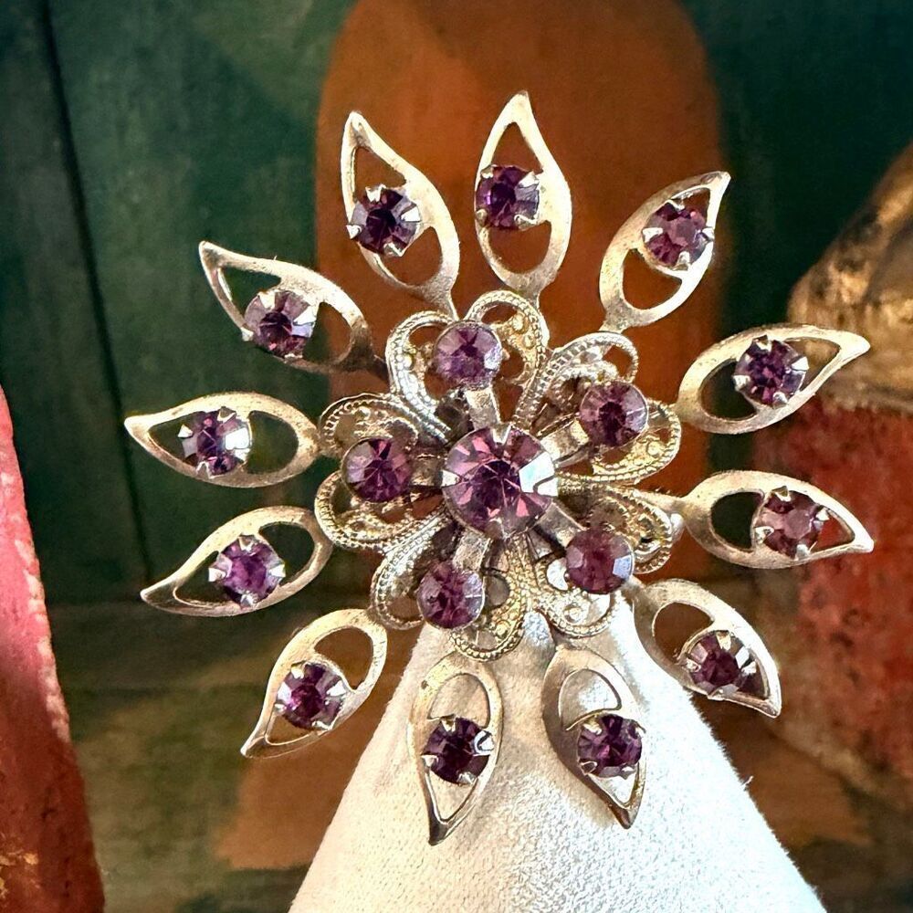 Vintage Purple Rhinestone Starburst Brooch